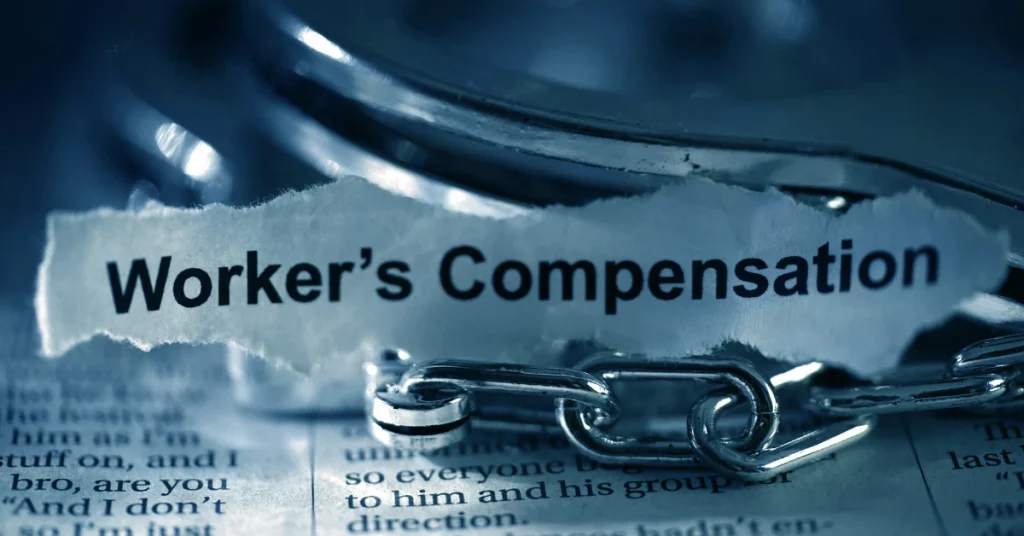 Workers' compensation text beside a metal chain, representing Oregon workers' compensation insurance coverage and employer requirements.